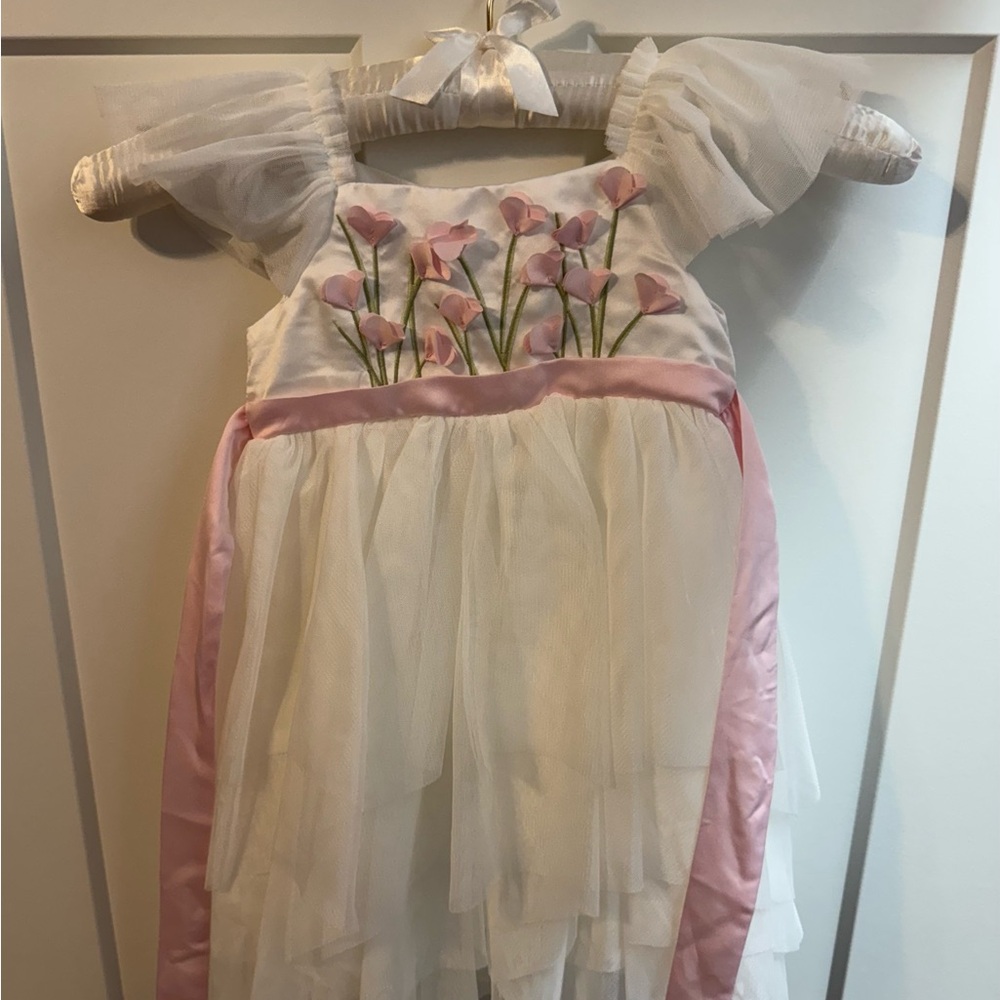 Floral Embroidered Dress with Pink Accents